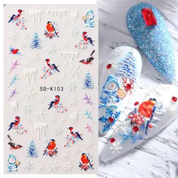 Manicure DIY Nail Art Dekoracje piernika Ptak Zimowe płatki Śniegu 5D Wypukłe Naklejki Do Paznokci 3