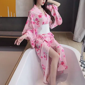 Kobiece Różowe Długa Sukienka-kimono 