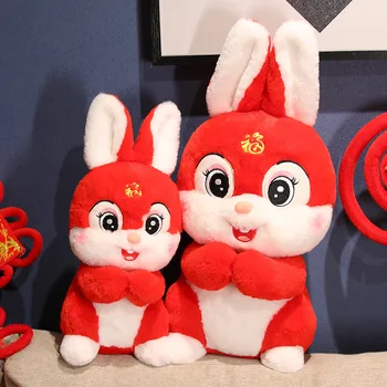 2023 Chiński Zodiak Fortune Królik Sylwester Tang Garnitur Ładny Królik Domowy Wystrój Wypchane Zabawki Kreatywne Noworoczny Specjalny Prezent Dla Dzieci 2
