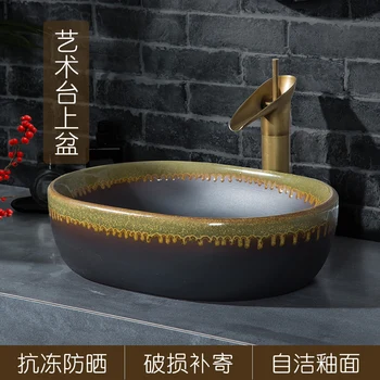 Owalny Kształt Handmade Styl Europejski Ceramiczne Łazienka Artystyczna Umywalka w Łazience Blat ceramiczny ręcznie umywalka
