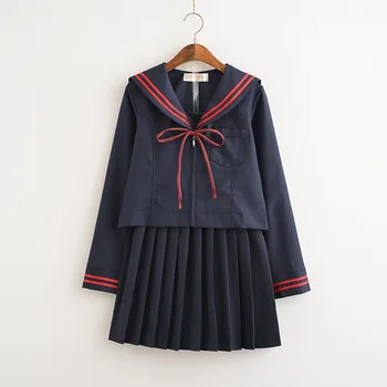 Granatowy Kostium Marynarza Dla Kobiet Z Długim Rękawem JK mundurki Szkolne Uczniów Klasy Odzież Bluzki + Spódnica 0