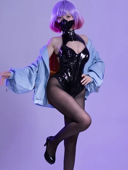 Anime Astrum Projekt Maska Dziewczyna Księżyc Cosplay Stroje Sexy PU Hollow Body, Kombinezony Kurtki Halloween Kostium Karnawałowy Kostium