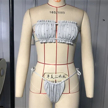 Nowy Modny Kobiecy Seksowny Komplet Bikini z otwartymi ramionami LadyTwo, strój Kąpielowy Z Kryształkami, Stylowy strój Kąpielowy z Ciągów z Boku, Kostium Plażowy