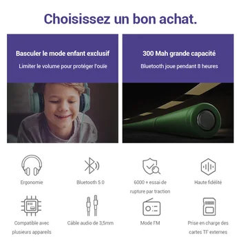 Dzieci bezprzewodowe słuchawki Bluetooth 5,0, zestaw słuchawkowy z mocowaniem na głowę, wsparcie TF karty, Słuchawki stereofoniczne z mikrofonem Dla dzieci prezenty
