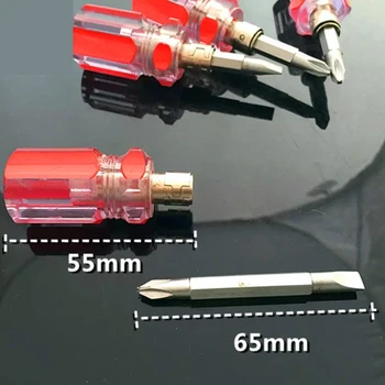 Mini-krótki śrubokręt z szczelinowy wkrętaka krzyżakowego podwójnego zastosowania Wielofunkcyjny 2-calowy przezroczysty Odpinany śrubokręt 4