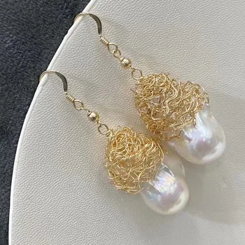 Darmowa wysyłka damskie gładkie S925 przyjazny alergikom hak duży barokowy нуклеус naturalny prawdziwe perły kolczyki design handmade prezent ślubny