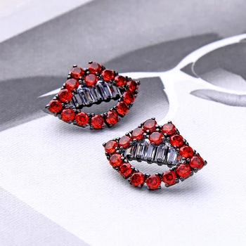 Modne Romantyczne Czerwone Usta Małe Kryształowe Kolczyki Dla Kobiet, Urocze Kolczyki Dla Dziewczyn, Moda Biżuteria Akcesoria Hurtownia