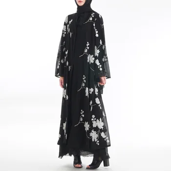 Modne Damskie Buty Burką, Dubaj Szary Biały Czarny Płaszcz Z Haftem Muzułmański Kaftan Długi Sweter Bolerko Hidżab Łaźnia Turecka Islamski Odzież