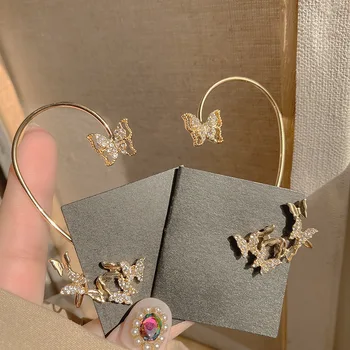 Klip Na Kolczyki Złote Korea Moda Motyl Błyszczące Cyrkonie Ucha Mankiet Dla Kobiet Dziewczyna Fałszywe Kolczyki Z Chrząstki