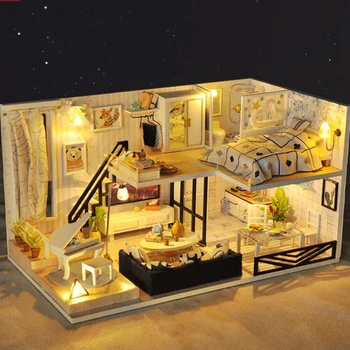 Dom dla lalek casa DIY Miniaturowy Model Domek dla Lalek Drewniana Zabawka Meble Casa De Boneca Domki dla Lalek Zabawki Prezenty Na Urodziny