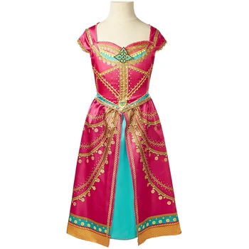 Sukienka Księżniczki Aladyna jaśminowa, Dla Dziewczyn, dla Dzieci Kostium Na Halloween, Różowy Strój w kolorze Fuksji