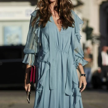 Wysokiej jakości bielizna sukienka Maxi 2021, Lato jest Wspaniałe Błękitne Nawilżający sukienka z Wysokim Stanem, Modne Obcisłe Elegancka sukienka z koronki długość podłogi