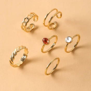 Prosty Design, Vintage, Pierścień w Kolorze Złota, Zestawy dla Kobiet, Biżuteria, Koreańska Wersja, Pierścień na Palec, Biżuteria Anillos, Zestaw Pierścieni Prezent 1
