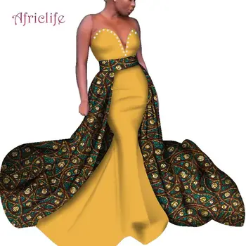 2022 Afrykańskie Suknie Wieczorowe Bazin Riche dla Kobiet bez Ramiączek Ladie Afrykańskie Дашики Długie Suknie Długość podłogi Odzież WY4087