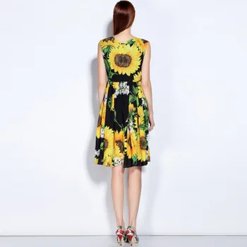 Dostosować Damskie Wiosenno-letnią sukienkę w stylu Europejskim Rozmiarze Plus 3XS-10XL z Nadrukiem Słonecznika, Eleganckie Codzienne Subtelna Sukienka bez rękawów z dekoltem V 0