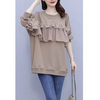 Демисезонный Bluza Dla Kobiet Nowy Koreański Temat Szyć Koronki Top Z Długimi Rękawami Monochromatyczny Kolor Casual Sweter Swetry 5xl