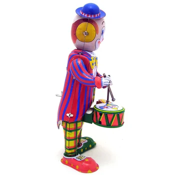 Zabawka Clown Wiatrowe Zabawki Mechaniczna Blaszany Bęben Płyta Vintage Dla Dzieci Perkusista Robot Iron Świąteczny Hamulce Wystrój Mechaniczna Figurki