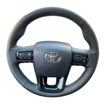 Etui Do Oplotu Kierownicy Samochodu, Ręczne Szycie, Prywatna Antypoślizgowe Czarna Sztuczna Skóra Toyota Fortuner 2016-2017-2018