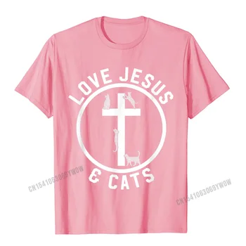 Chrześcijańska T-Shirt Love Jesus Cats Lover Zabawny Religijny Prezent Camisas Męskie Zabawne Bawełniane Męskie Topy, Codzienne Śmieszne Koszulki