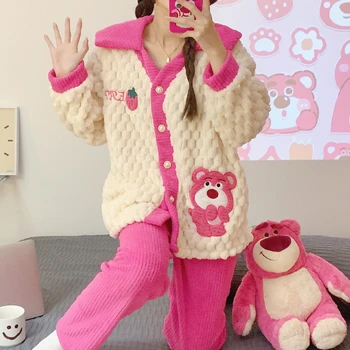 Nowy Disney Lots-O-Huggin Niedźwiedź Piżamy Spodnie Dla Dziewczynek Dla Kobiet Anime Zgrubienie Zimowa Odzież Truskawki Koszula Nocna Kreskówka Miś Zestaw Ubrań