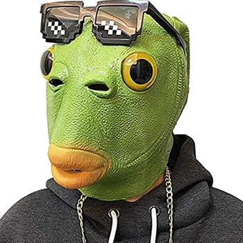 Kostium na halloween, Rybia Głowa Maska Do Przyjęcia Zielony Dorosły, Zwierzę Cosplay Rekwizyty prawdziwe Lateksowe Maski maska do twarzy zwierzęcia