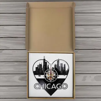Miasto STANY zjednoczone ameryki Chicago Skyline 3D Zegar Ścienny Nowoczesny Design Płyta Winylowa 3D Wiszący Zegar Domowy Wystrój Handmade Pomysł na Prezent Dla Podróżnika 0