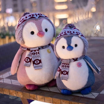 Dla dzieci Zabawki Pluszowe Gruba Uśmiech Pingwina z Czapką i szalikiem Słodkie Zwierzęta Lalka Miękka Bawełniana Pluszowe Zabawki dla Dzieci Urodziny, Prezent na boże Narodzenie